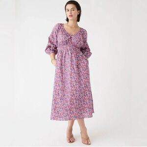 J. Crew V Neck Midi Dress in Berry Floral